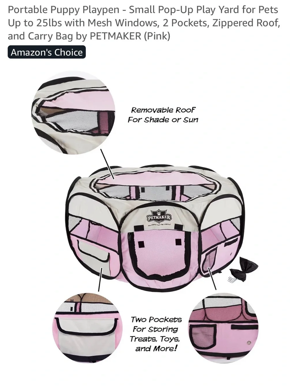 Pet Maker Portable Puppy Playpen - Small Pop-Up to 25lbs PINK
